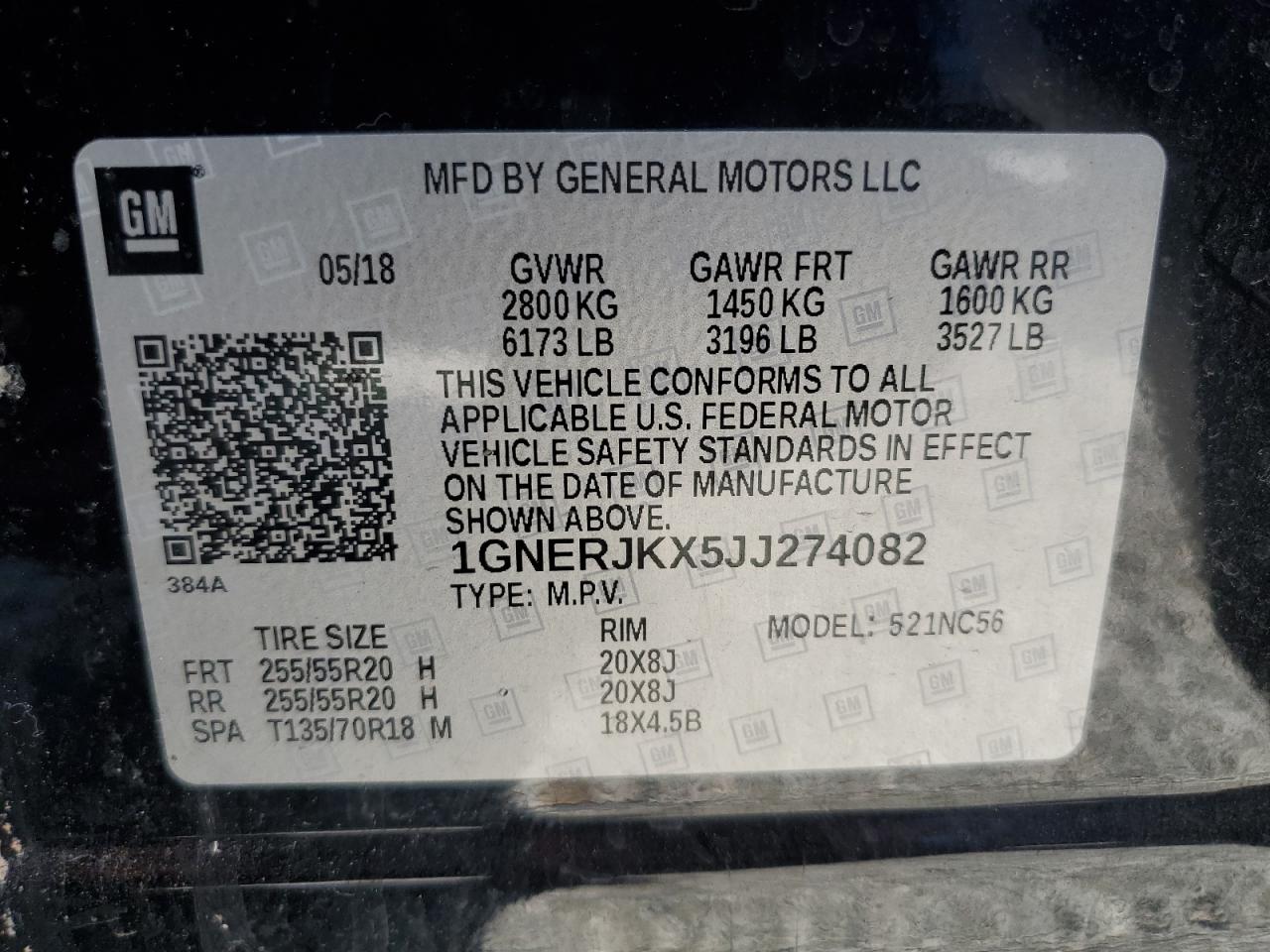 2018 Chevrolet Traverse Rs VIN: 1GNERJKX5JJ274082 Lot: 62962675