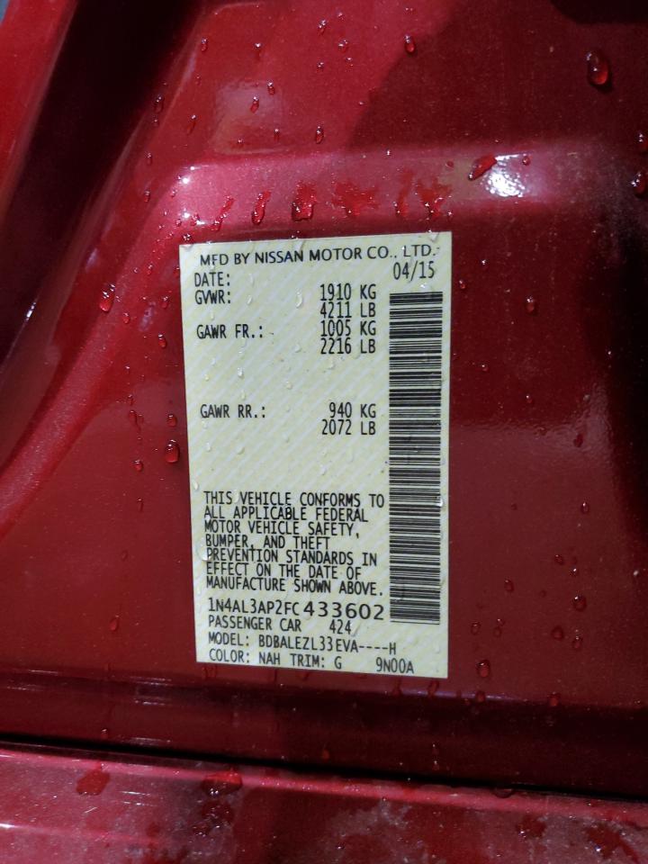 2015 Nissan Altima 2.5 VIN: 1N4AL3AP2FC433602 Lot: 64613635