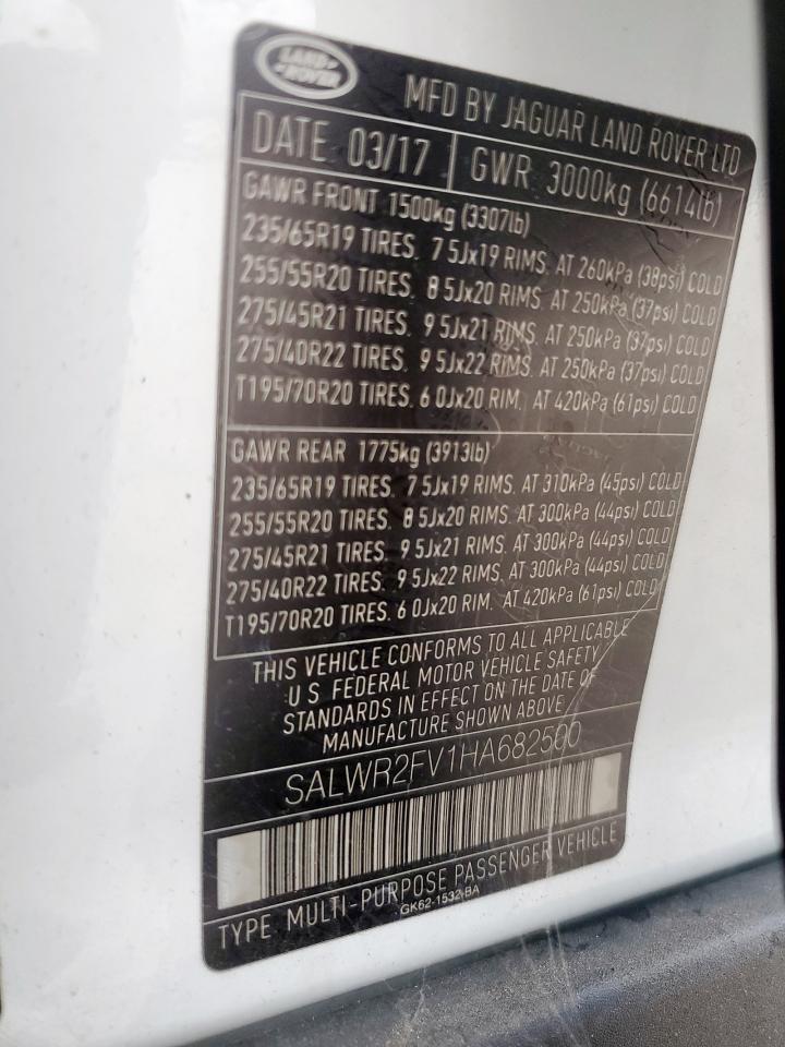 2017 Land Rover Range Rover Sport Hse VIN: SALWR2FV1HA682500 Lot: 65253795