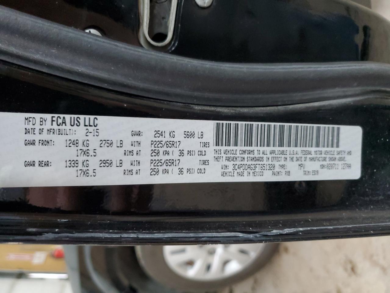 2015 Dodge Journey Se VIN: 3C4PDDAG3FT651320 Lot: 64254875