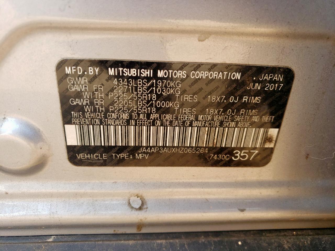 2017 Mitsubishi Outlander Sport Es VIN: JA4AP3AUXHZ065264 Lot: 62930545