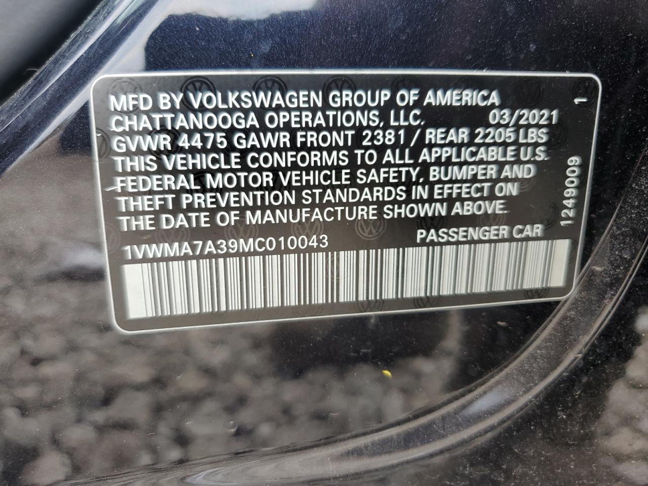 2021 Volkswagen Passat R-Line VIN: 1VWMA7A39MC010043 Lot: 63990565