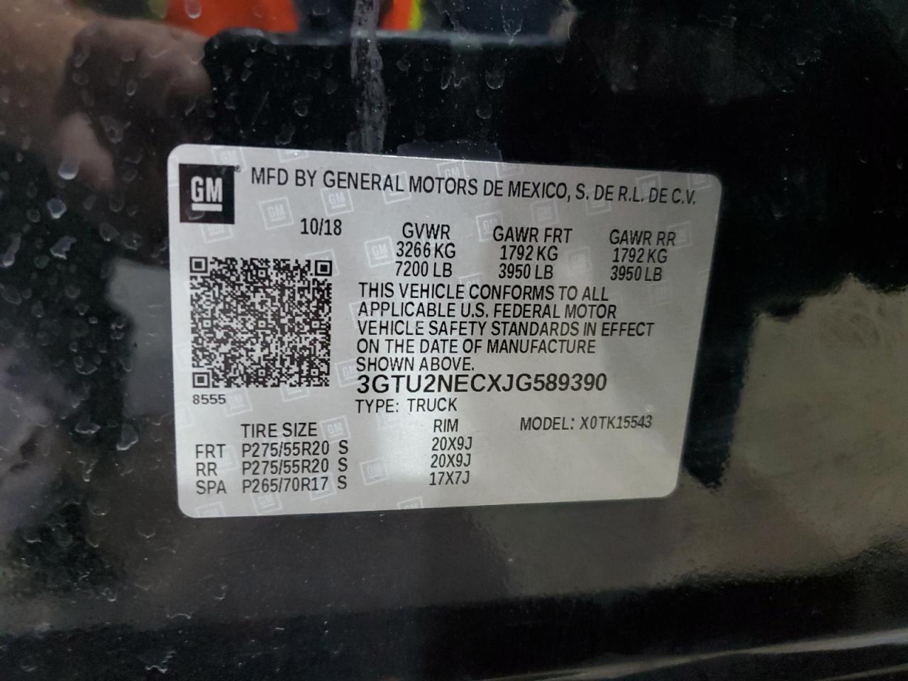 2018 GMC Sierra K1500 Slt VIN: 3GTU2NECXJG589390 Lot: 66819795