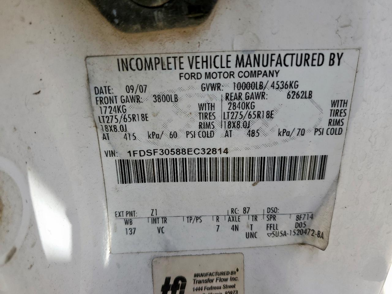 2008 Ford F350 Srw Super Duty VIN: 1FDSF30588EC32814 Lot: 64673965