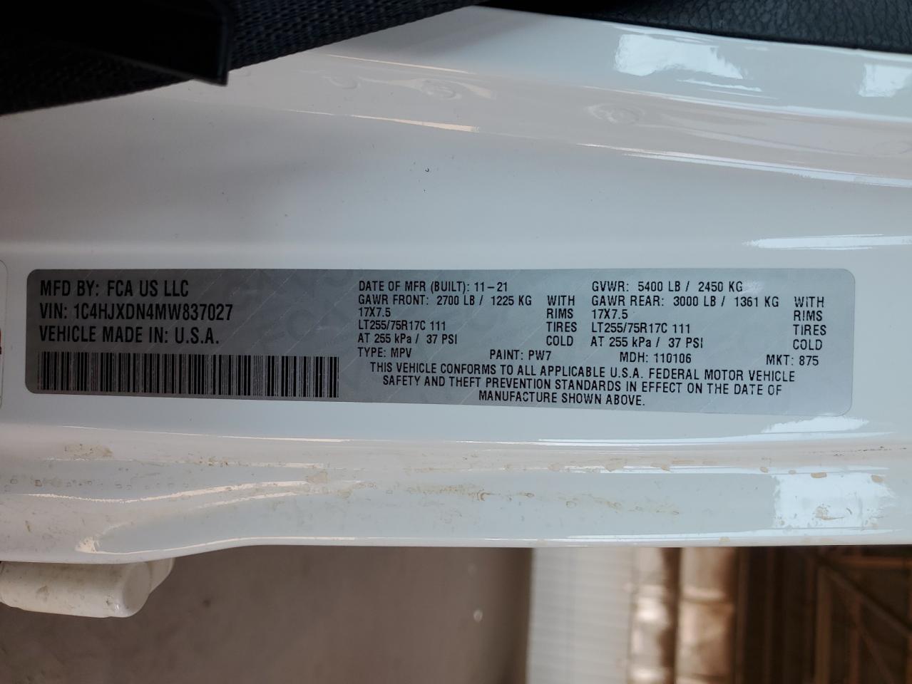 2021 Jeep Wrangler Unlimited Sport VIN: 1C4HJXDN4MW837027 Lot: 63914045