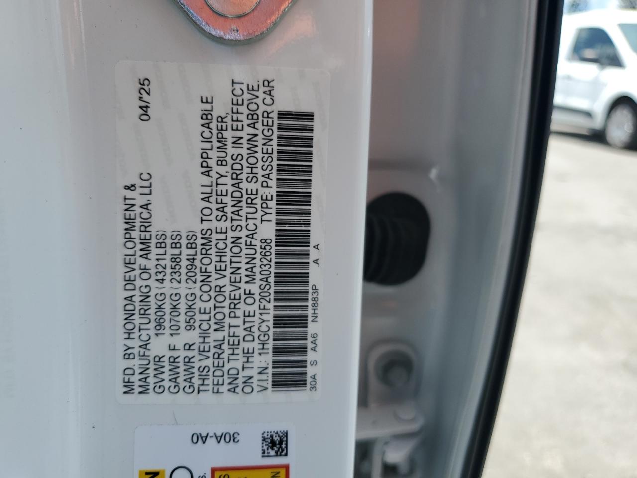 2025 Honda Accord Lx VIN: 1HGCY1F20SA032658 Lot: 65371805