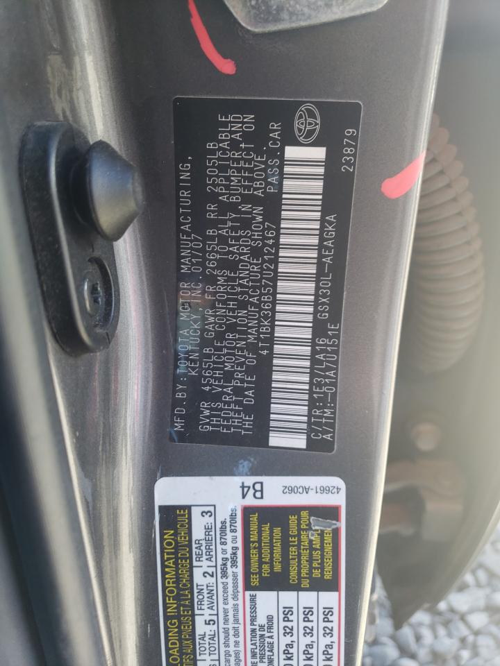 2007 Toyota Avalon Xl VIN: 4T1BK36B57U212467 Lot: 64701005