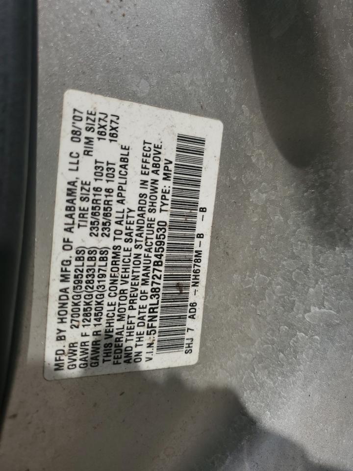 2007 Honda Odyssey Exl VIN: 5FNRL38727B459530 Lot: 64769195