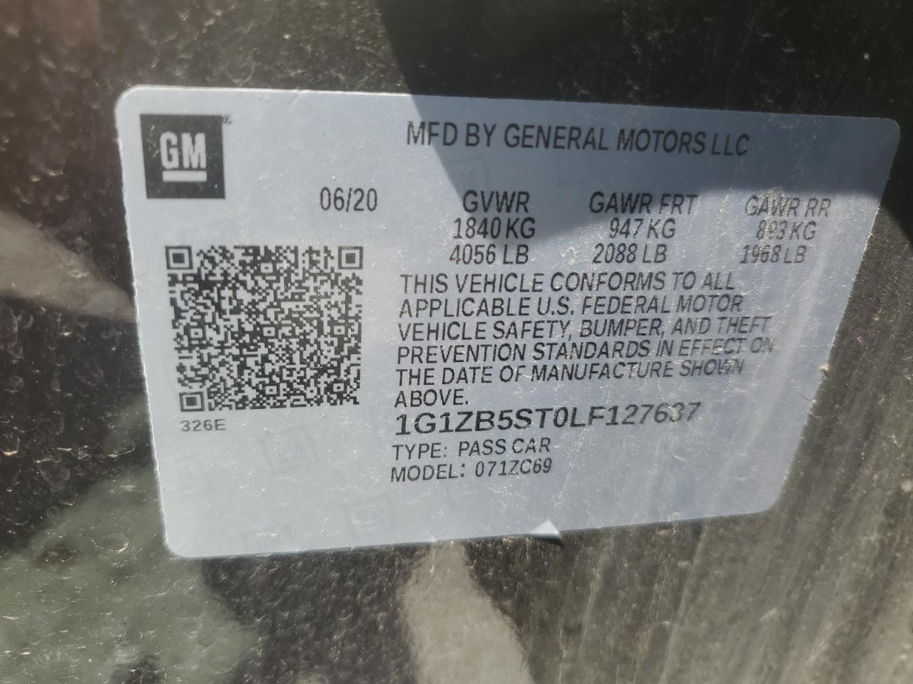 2020 Chevrolet Malibu Ls VIN: 1G1ZB5ST0LF127637 Lot: 62480085