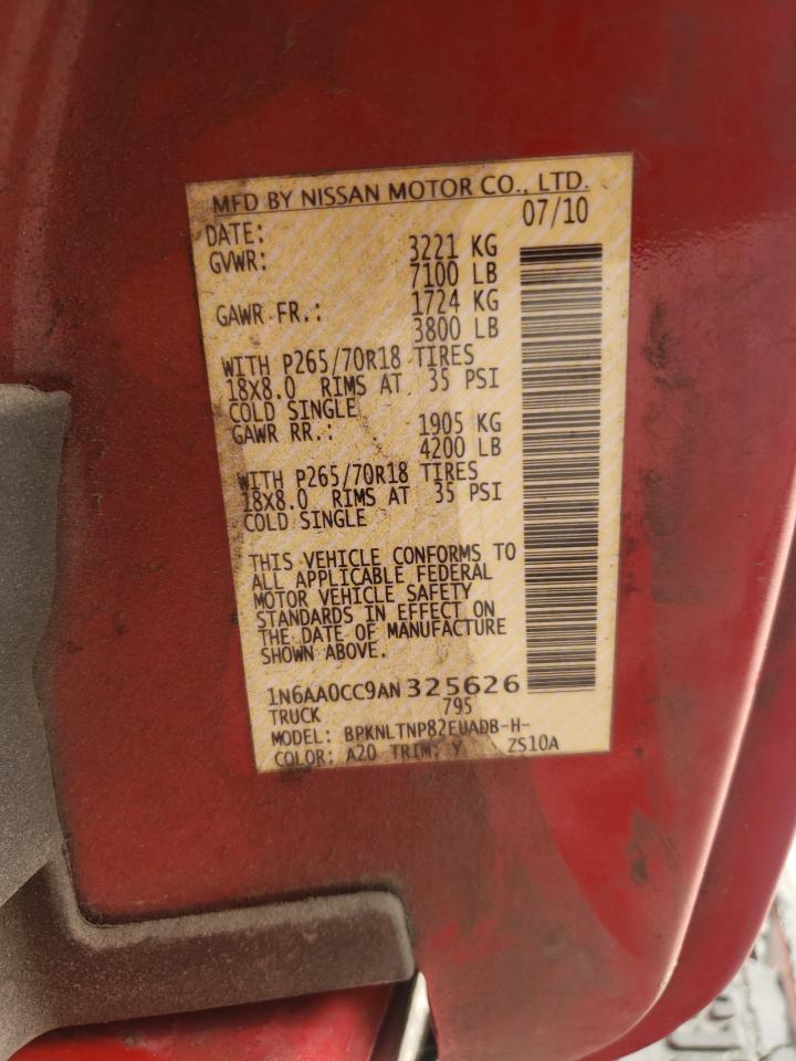 2010 Nissan Titan Xe VIN: 1N6AA0CC9AN325626 Lot: 64204275