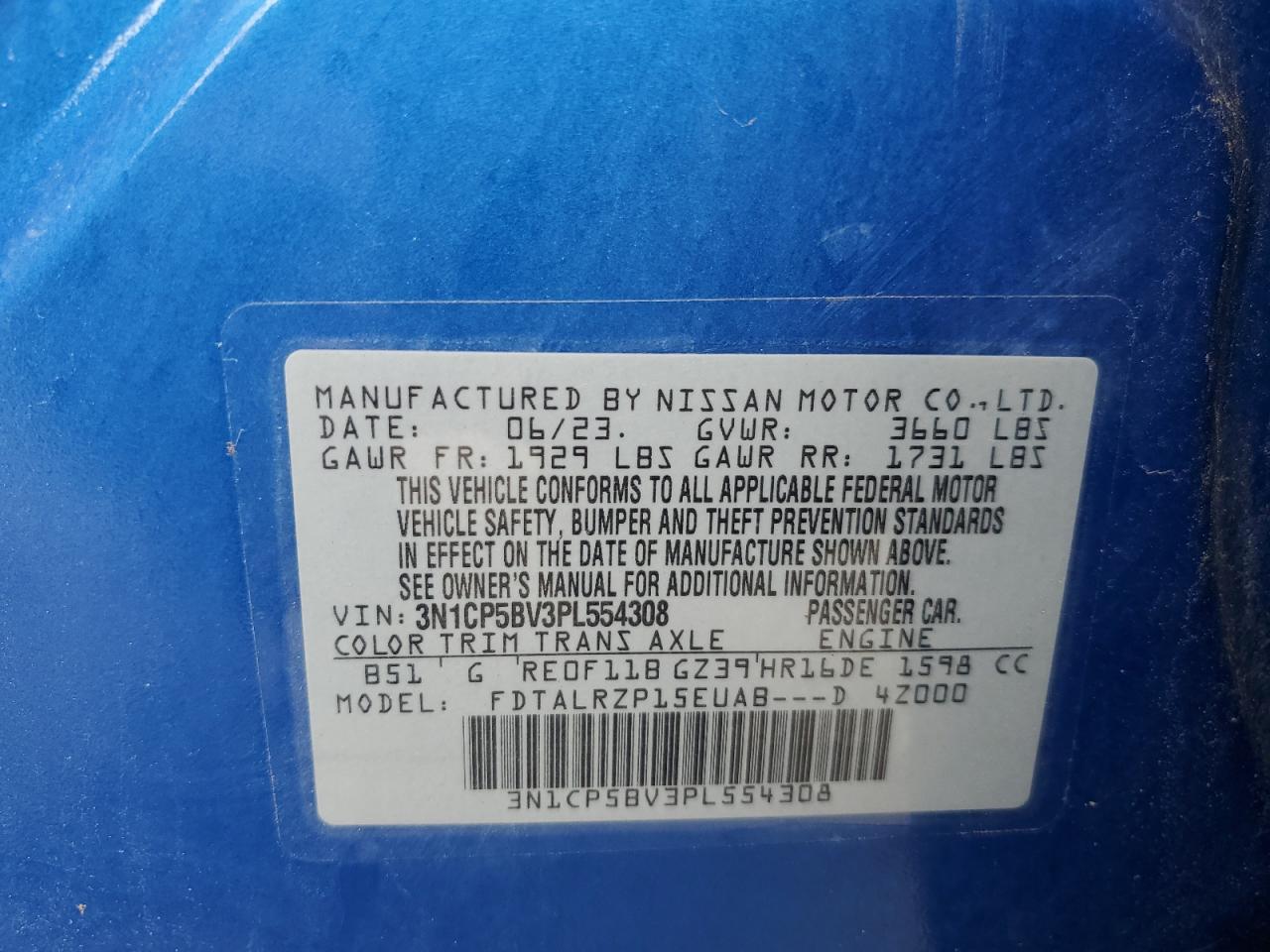 2023 Nissan Kicks S VIN: 3N1CP5BV3PL554308 Lot: 64794495