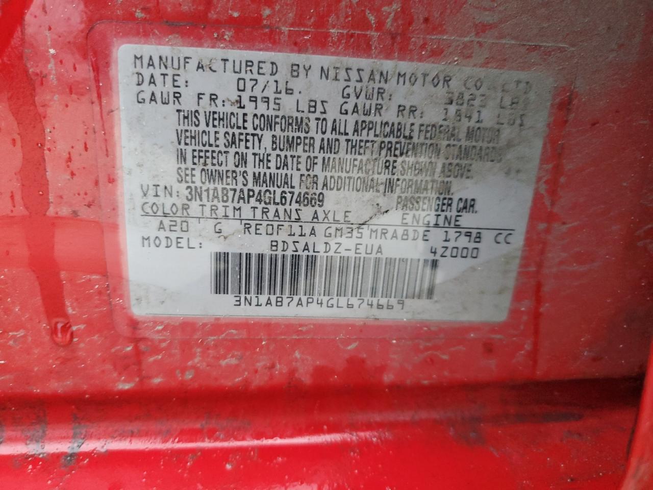 2016 Nissan Sentra S VIN: 3N1AB7AP4GL674669 Lot: 64717815
