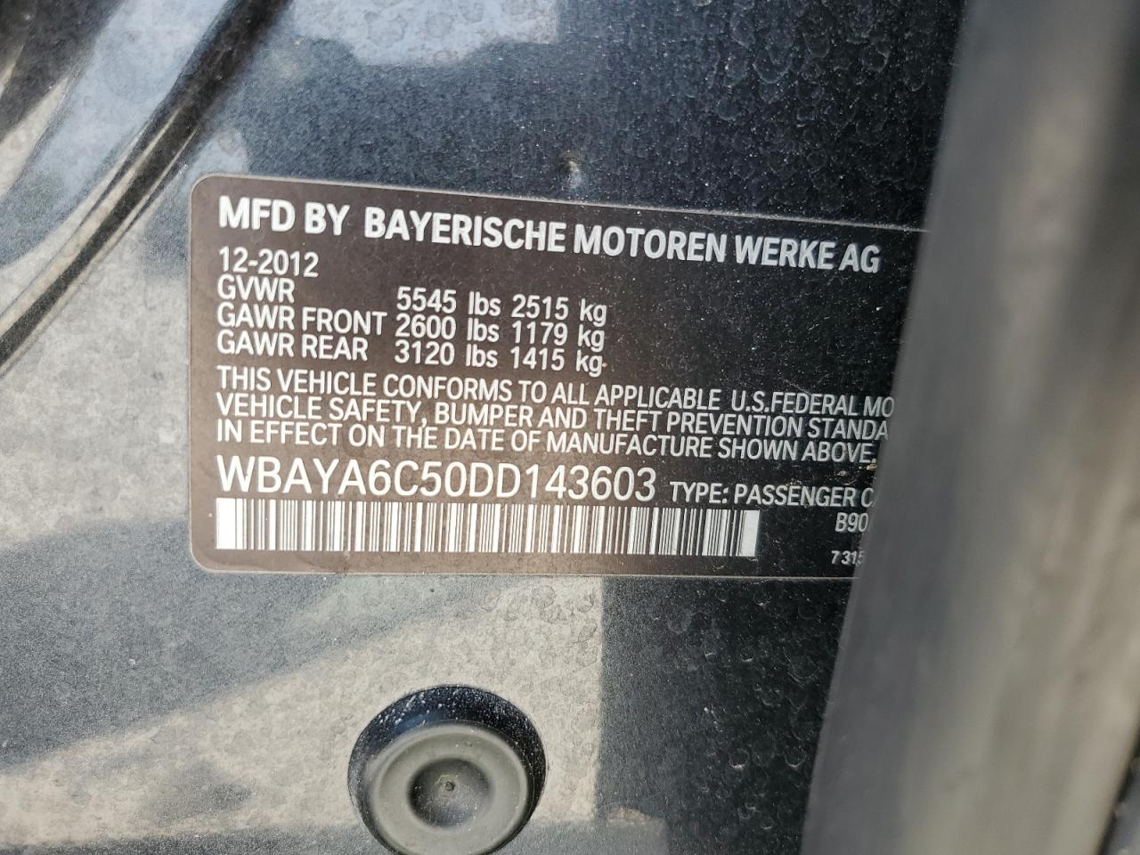 2013 BMW 740 I VIN: WBAYA6C50DD143603 Lot: 64479085