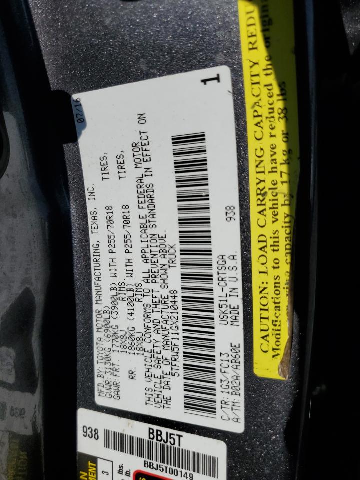 2016 Toyota Tundra Double Cab Sr VIN: 5TFRW5F11GX210448 Lot: 64840975