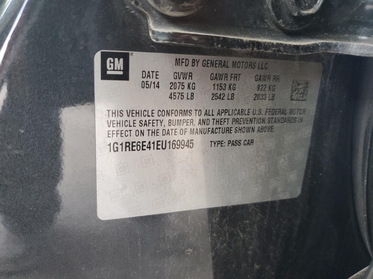 2014 Chevrolet Volt VIN: 1G1RE6E41EU169945 Lot: 64580595