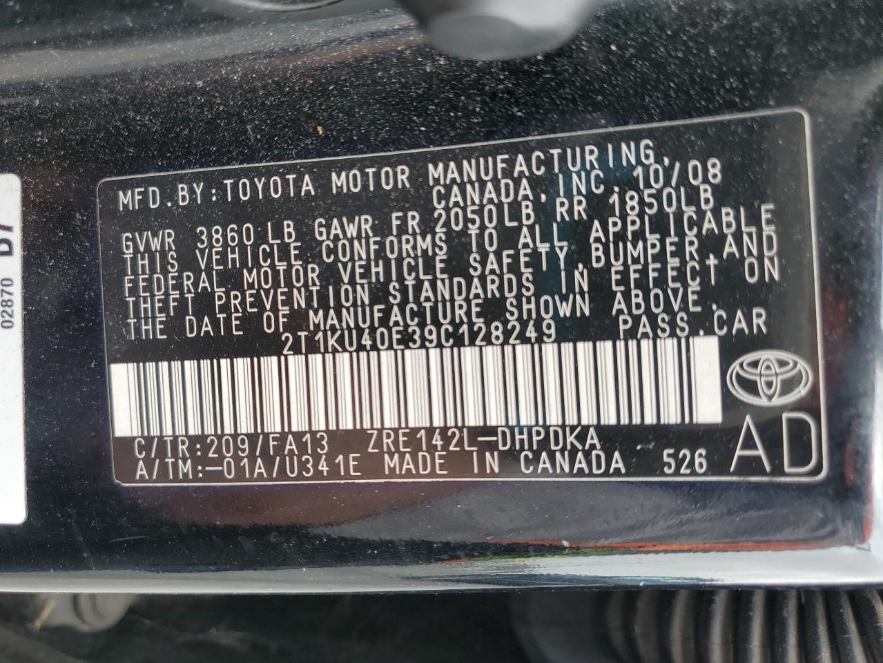 2009 Toyota Corolla Matrix VIN: 2T1KU40E39C128249 Lot: 64327685