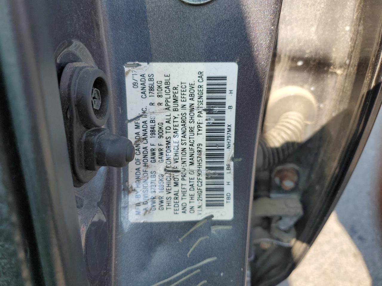 2017 Honda Civic Lx VIN: 2HGFC2F50HH574879 Lot: 64184685