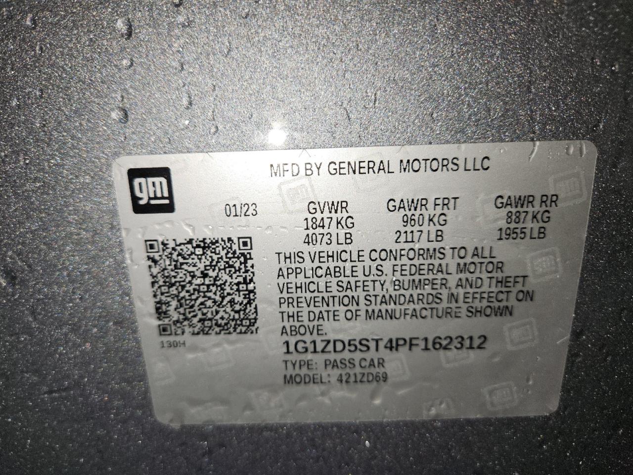 1g1zd5st4pf162312 1G1ZD5ST4PF162312 2023 Chevrolet Malibu Lt