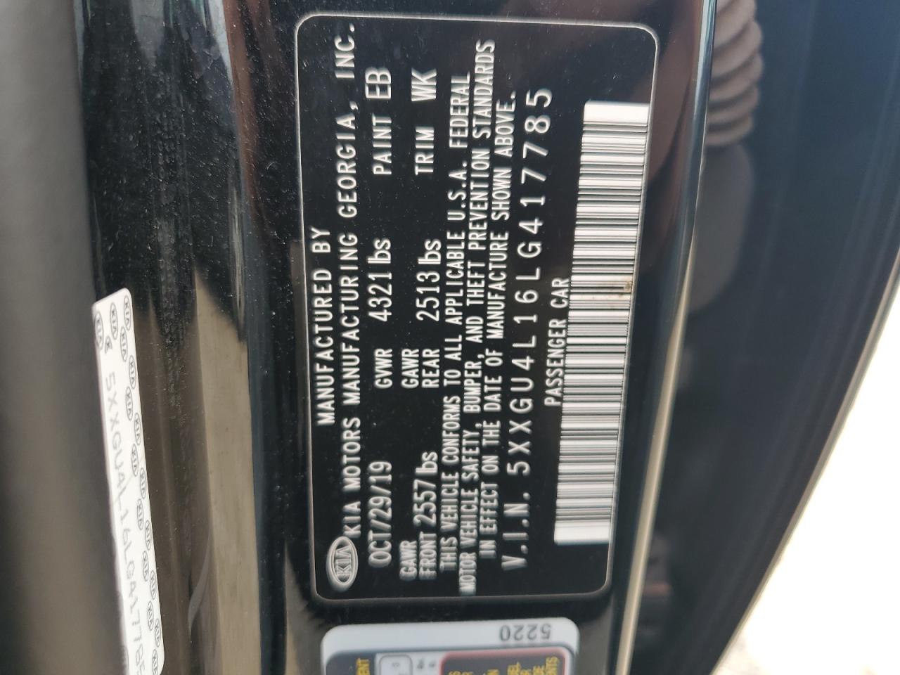 2020 Kia Optima Ex VIN: 5XXGU4L16LG417785 Lot: 65222075
