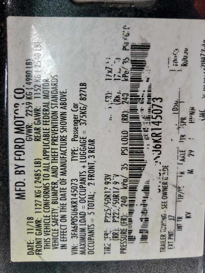 2019 Ford Fusion Titanium VIN: 3FA6P0SU6KR145073 Lot: 65284025