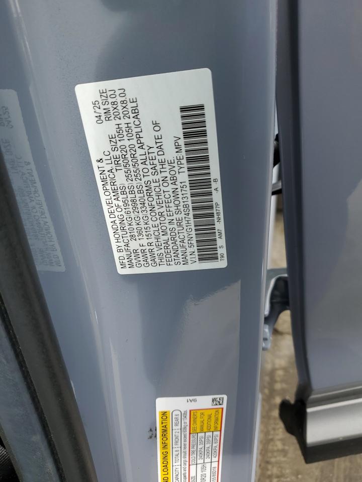 2025 Honda Pilot Touring VIN: 5FNYG1H74SB131751 Lot: 65500495