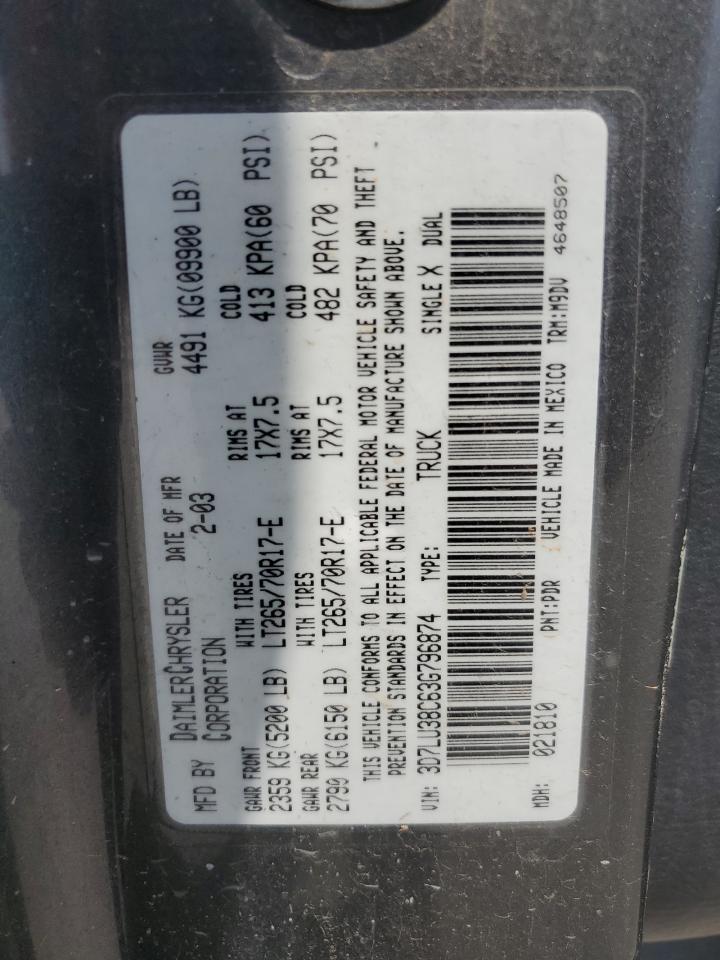 2003 Dodge Ram 3500 St VIN: 3D7LU38C63G796874 Lot: 64927615
