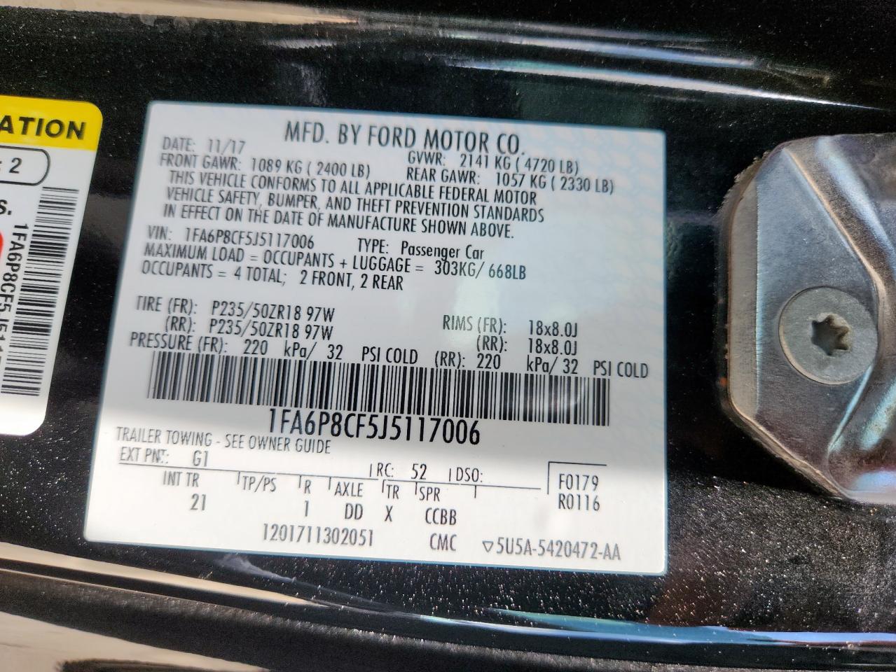 2018 Ford Mustang Gt VIN: 1FA6P8CF5J5117006 Lot: 64860485