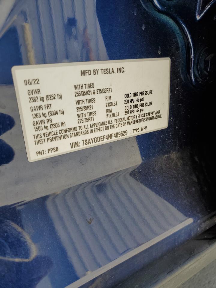 2022 Tesla Model Y VIN: 7SAYGDEF4NF489629 Lot: 64181775