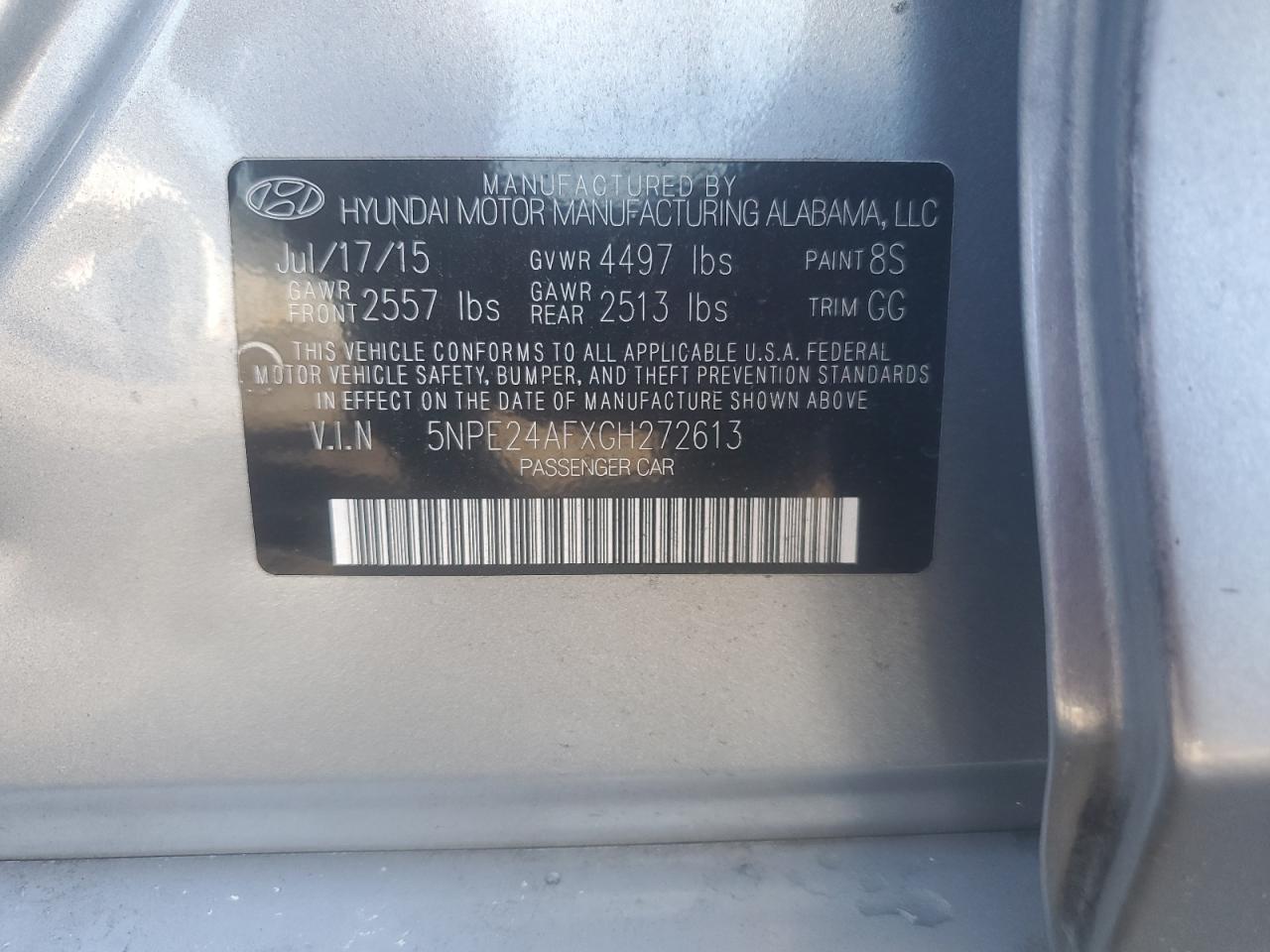 2016 Hyundai Sonata Se VIN: 5NPE24AFXGH272613 Lot: 64566235