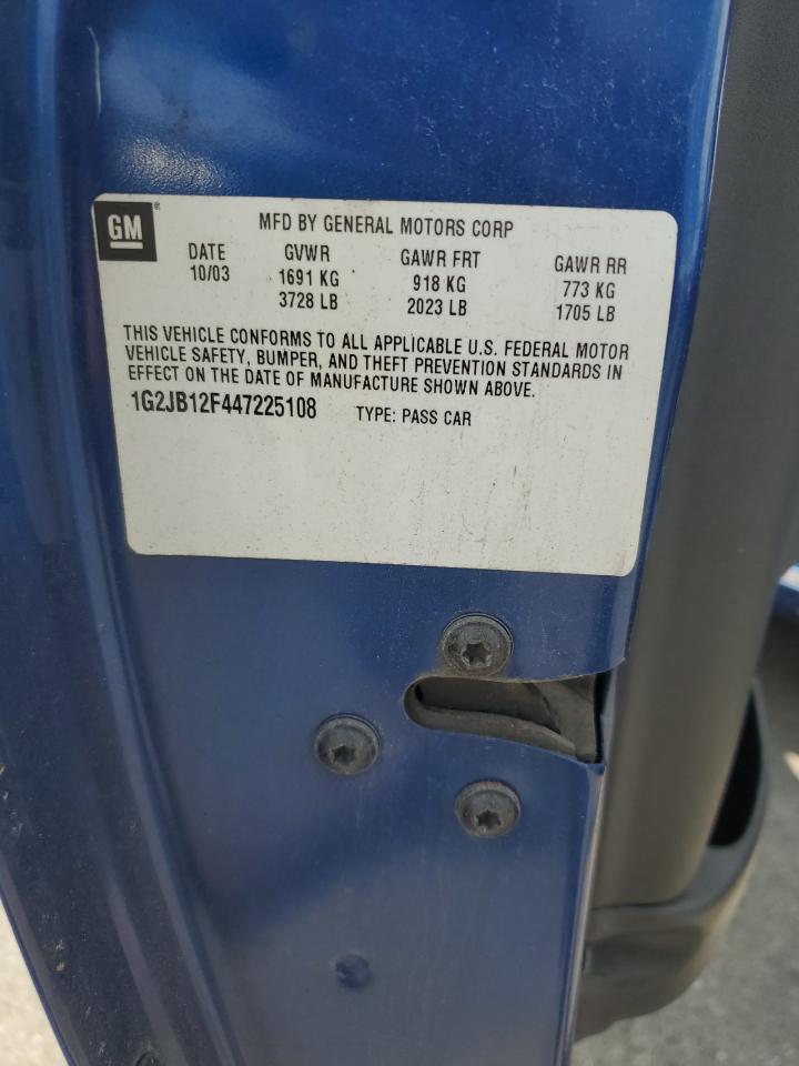 2004 Pontiac Sunfire VIN: 1G2JB12F447225108 Lot: 64629265