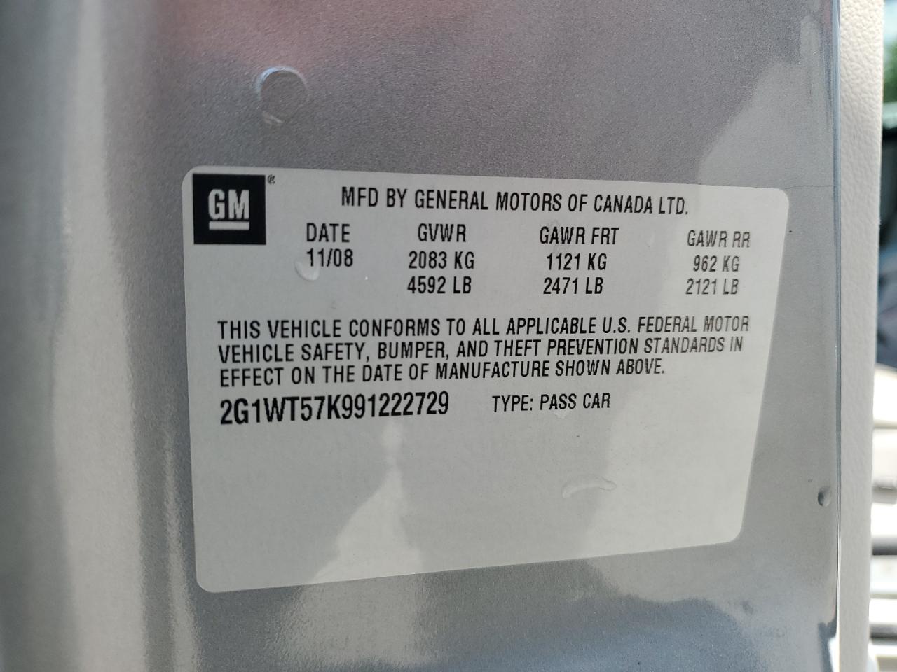 2009 Chevrolet Impala 1Lt VIN: 2G1WT57K991222729 Lot: 66830245