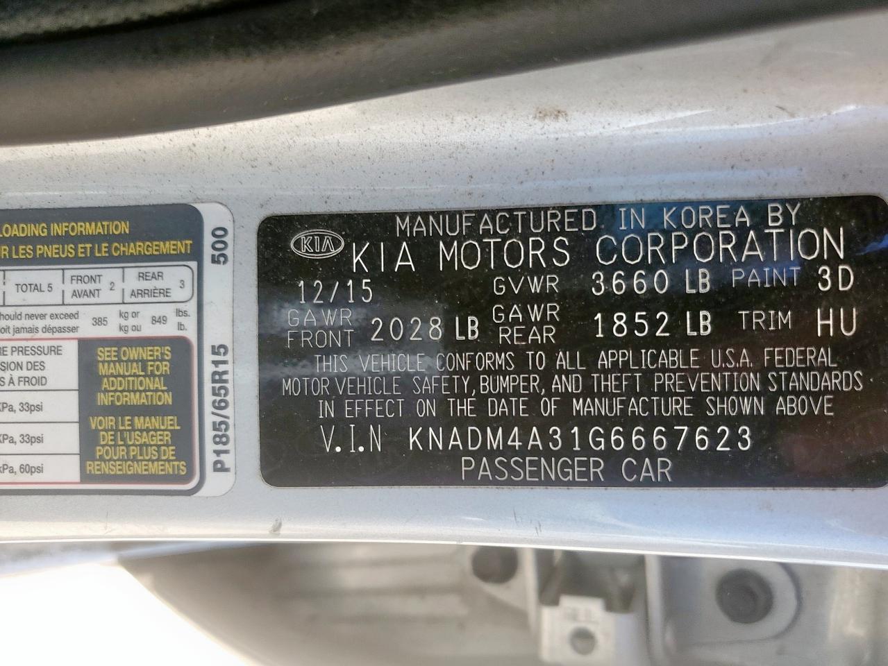 2016 Kia Rio Lx VIN: KNADM4A31G6667623 Lot: 65211255