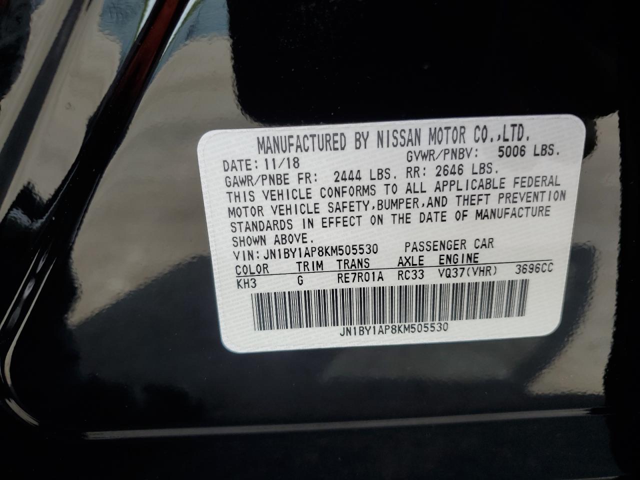 2019 Infiniti Q70 3.7 Luxe VIN: JN1BY1AP8KM505530 Lot: 64049695
