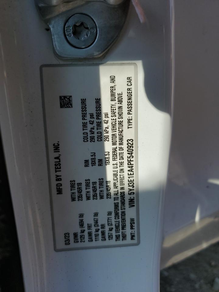 2023 Tesla Model 3 VIN: 5YJ3E1EA4PF540923 Lot: 64621765