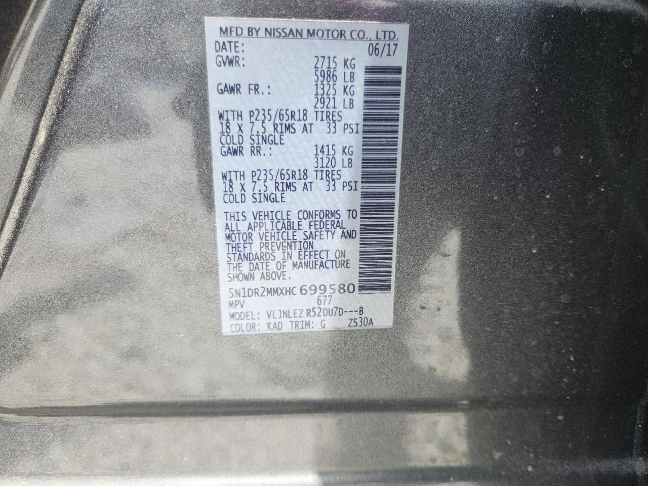 2017 Nissan Pathfinder S VIN: 5N1DR2MMXHC699580 Lot: 64970915