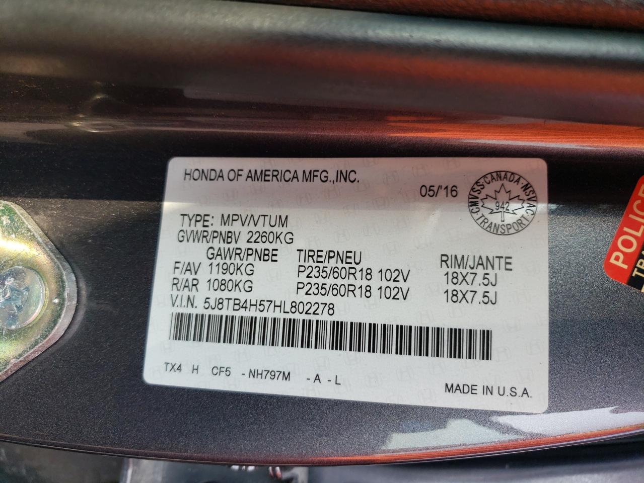 2017 Acura Rdx Technology VIN: 5J8TB4H57HL802278 Lot: 63251095