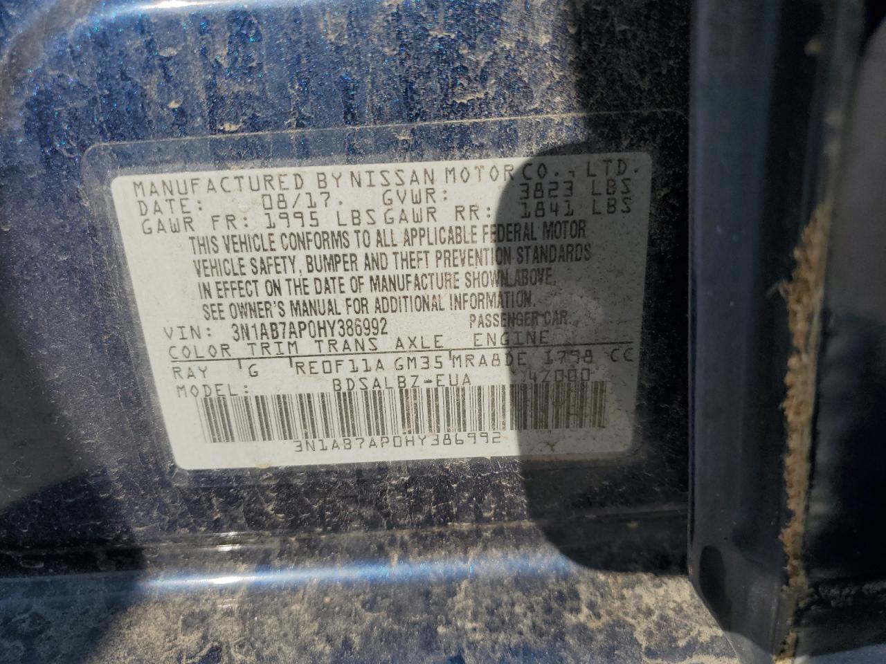 2017 Nissan Sentra S VIN: 3N1AB7AP0HY386992 Lot: 65206005
