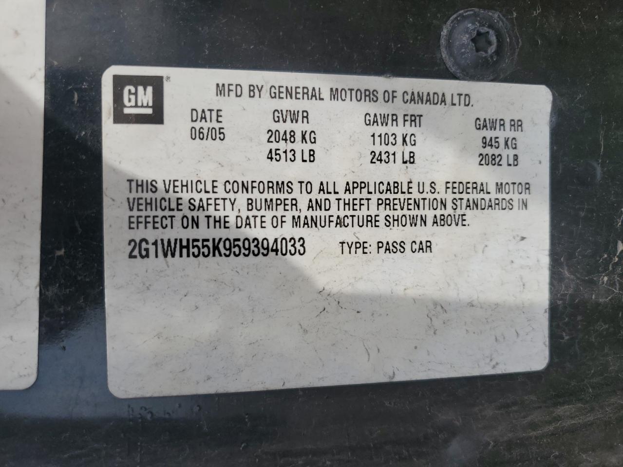 2005 Chevrolet Impala Ls VIN: 2G1WH55K959394033 Lot: 64076275
