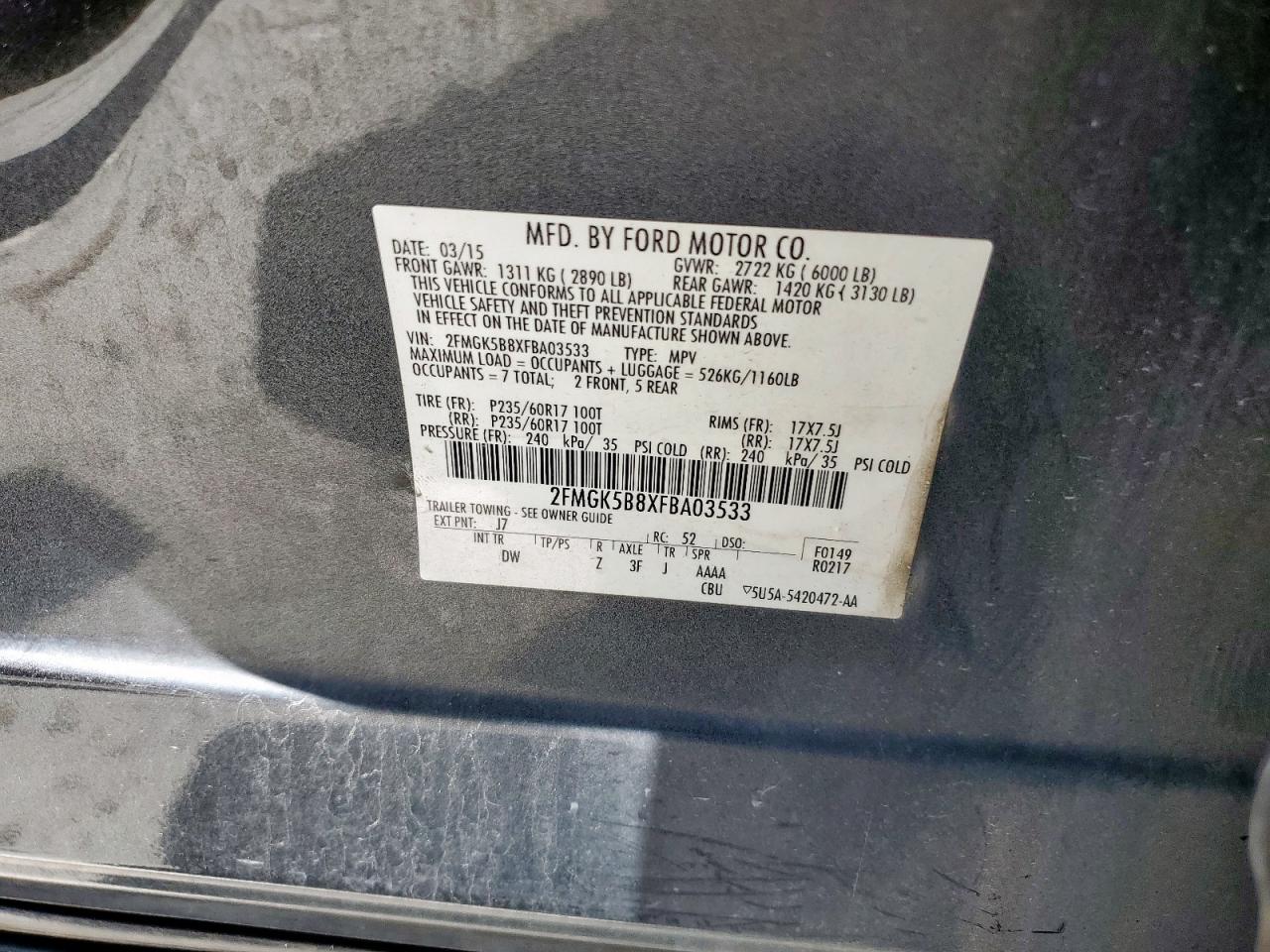 2015 Ford Flex Se VIN: 2FMGK5B8XFBA03533 Lot: 64664735