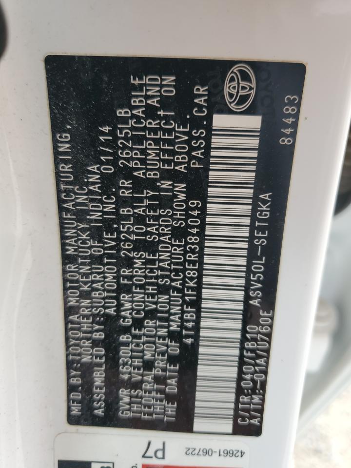 2014 Toyota Camry L VIN: 4T4BF1FK8ER384049 Lot: 65574225