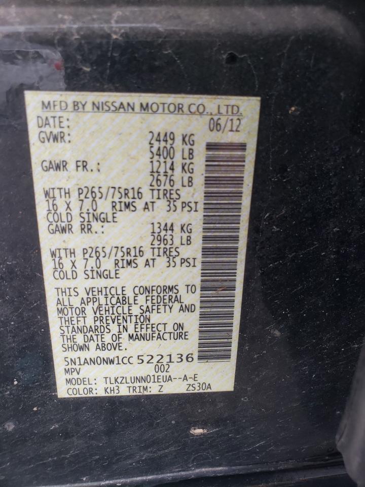 2012 Nissan Xterra Off Road VIN: 5N1AN0NW1CC522136 Lot: 62908635