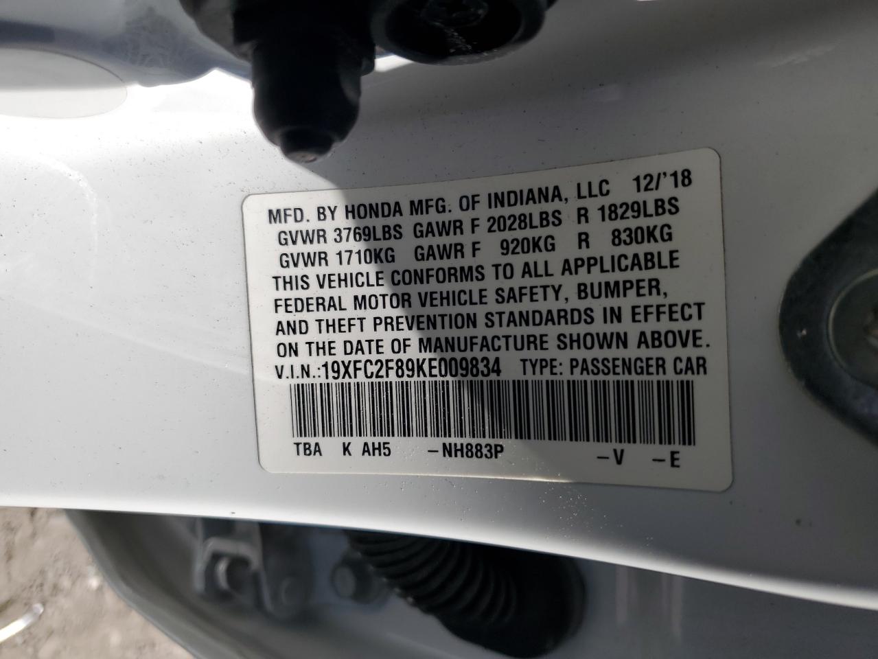 2019 Honda Civic Sport VIN: 19XFC2F89KE009834 Lot: 66414095