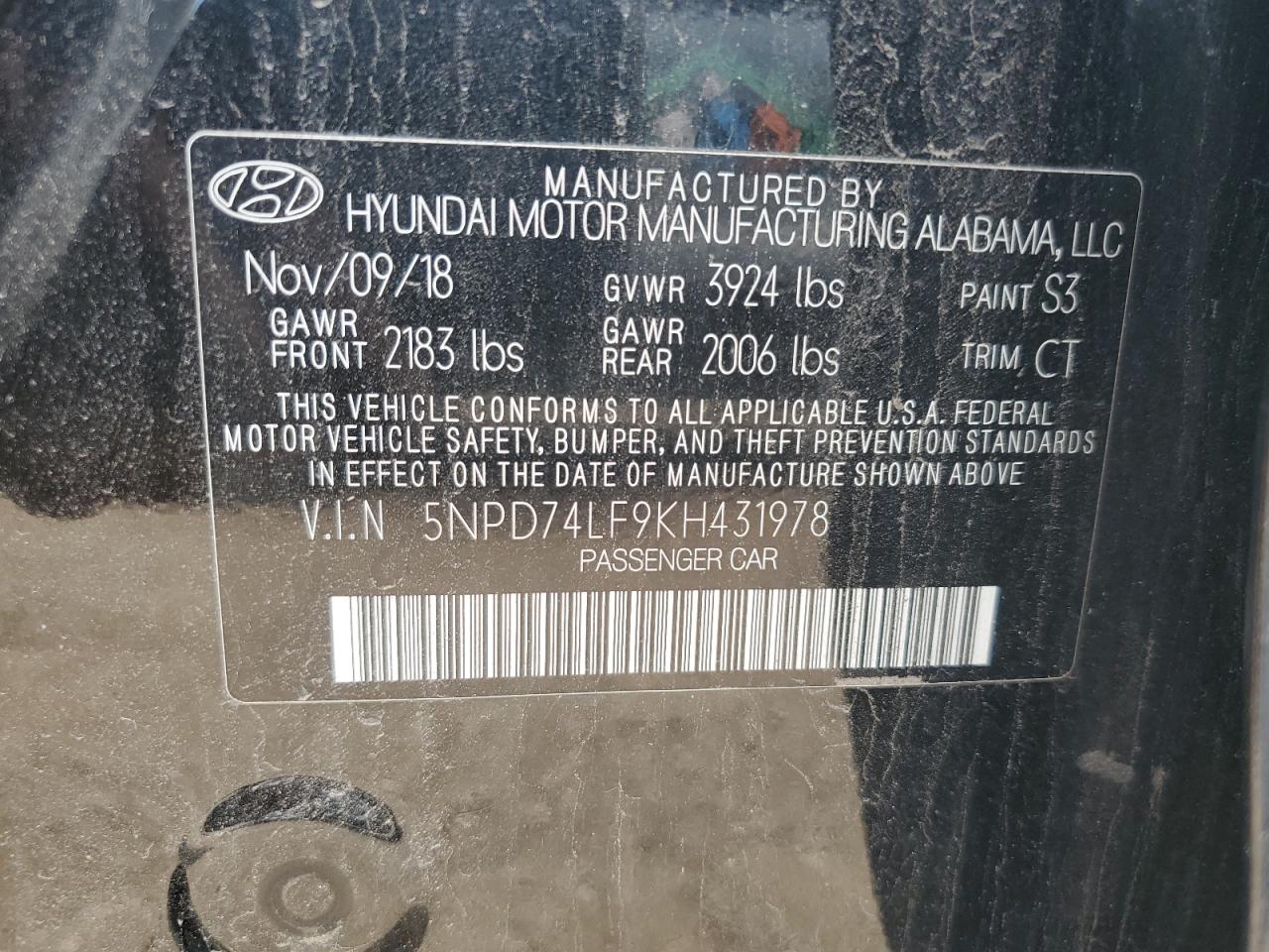 2019 Hyundai Elantra Se VIN: 5NPD74LF9KH431978 Lot: 63771265