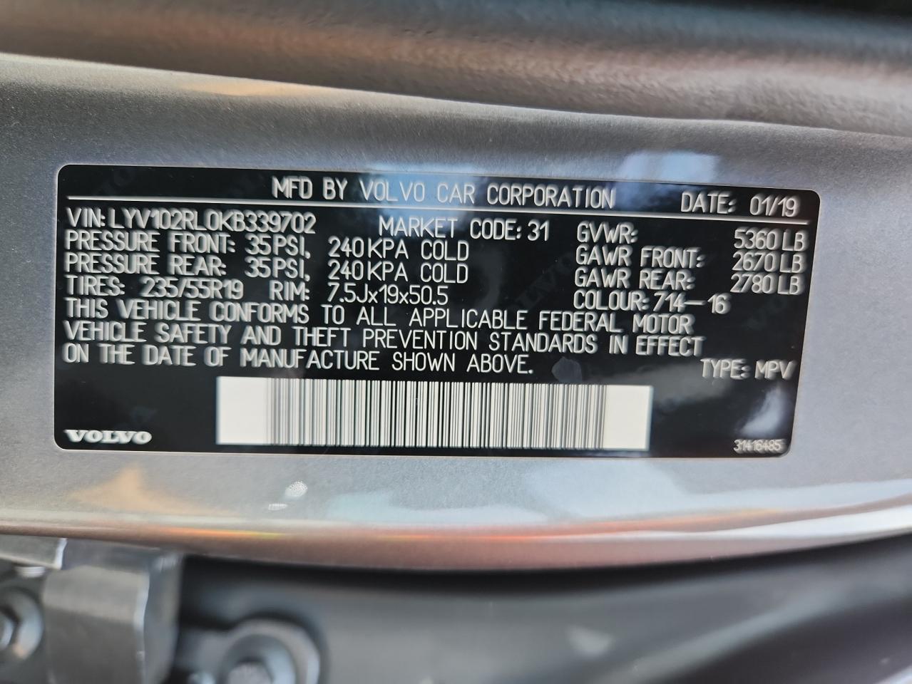 2019 Volvo Xc60 T5 Inscription VIN: LYV102RL0KB339702 Lot: 63660255