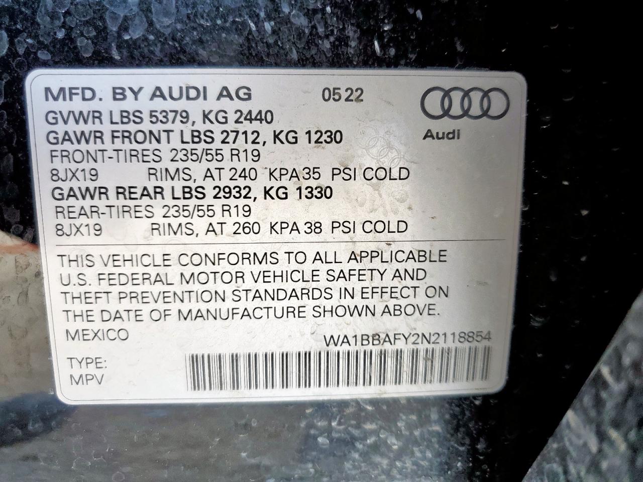 2022 Audi Q5 Premium Plus 40 VIN: WA1BBAFY2N2118854 Lot: 64081985