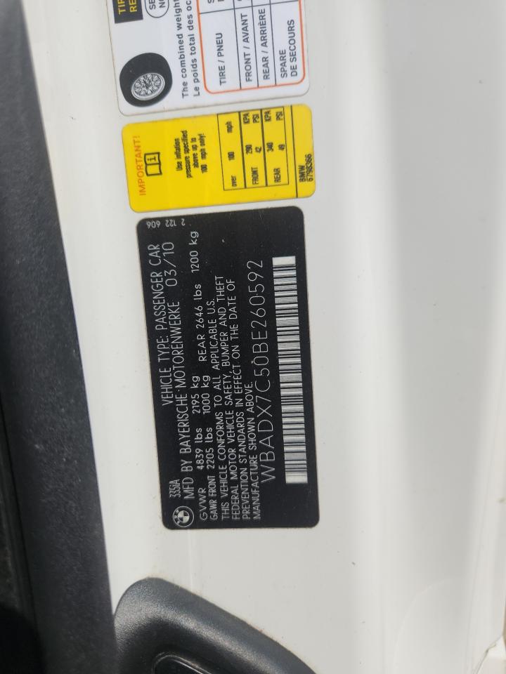 2011 BMW 335 I VIN: WBADX7C50BE260592 Lot: 66184415