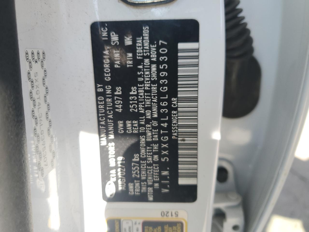 2020 Kia Optima Lx VIN: 5XXGT4L36LG395307 Lot: 64831055