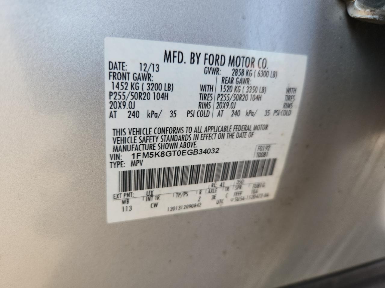 2014 Ford Explorer Sport VIN: 1FM5K8GT0EGB34032 Lot: 64573325