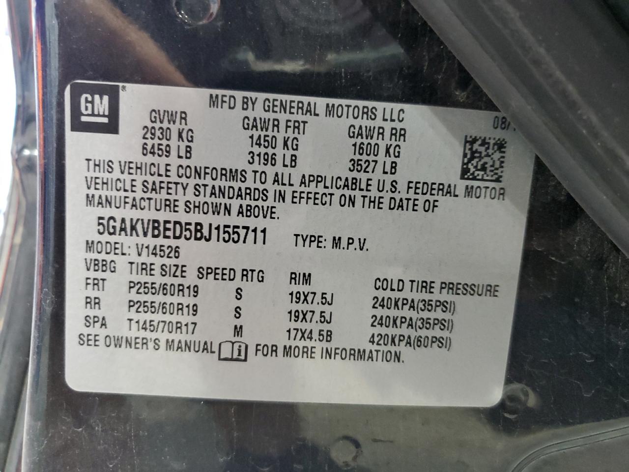 2011 Buick Enclave Cxl VIN: 5GAKVBED5BJ155711 Lot: 63273475