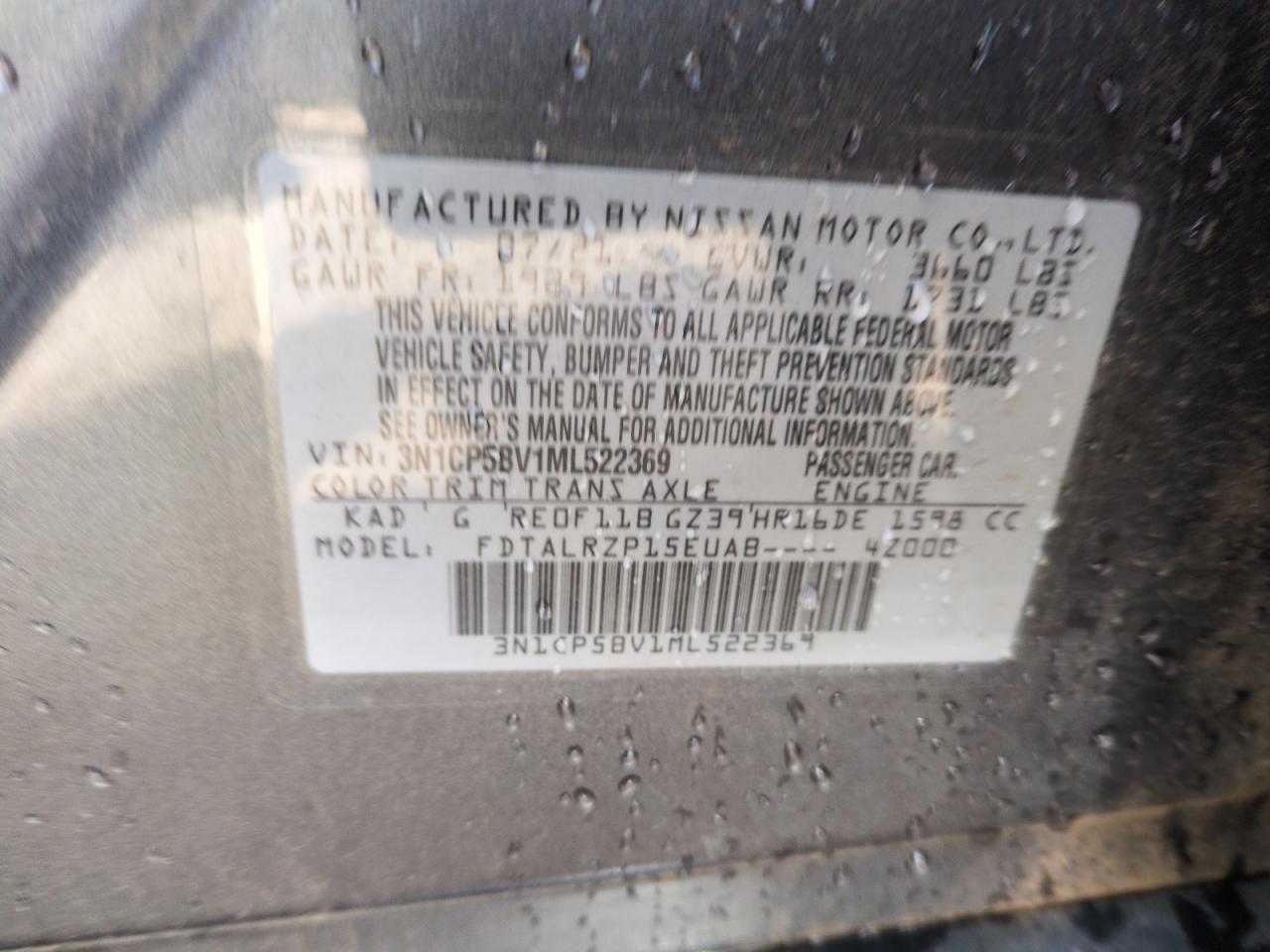 2021 Nissan Kicks S VIN: 3N1CP5BV1ML522369 Lot: 63111105